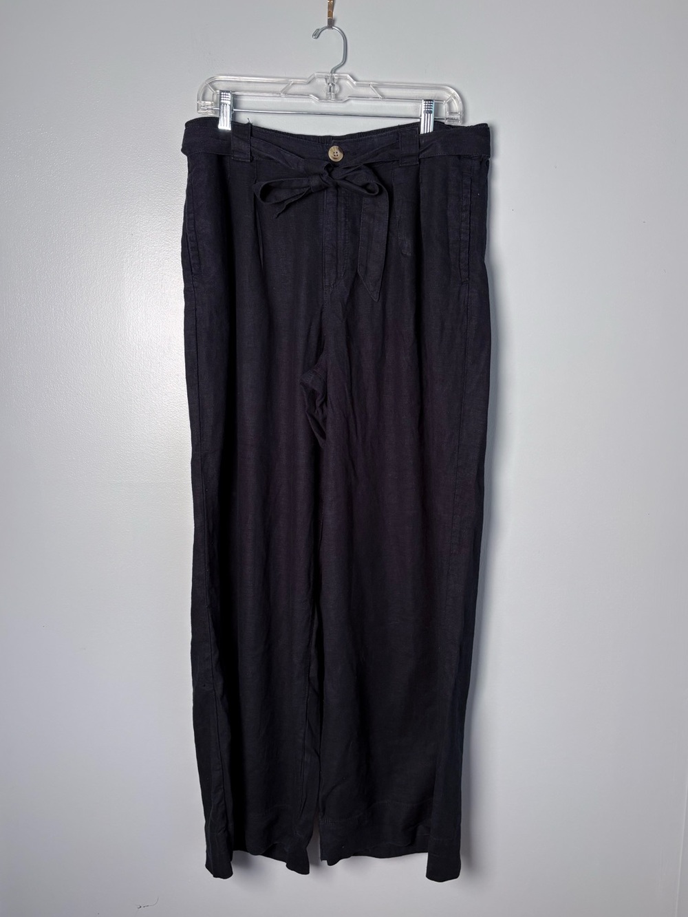 Sonoma Linen Blend Black Wide Leg Tie Waist Pants Size L Belted Elastic Back